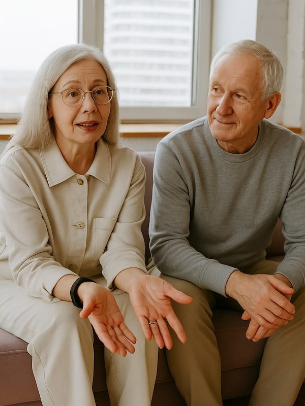 older-couple-talking-in-office Older couple talking